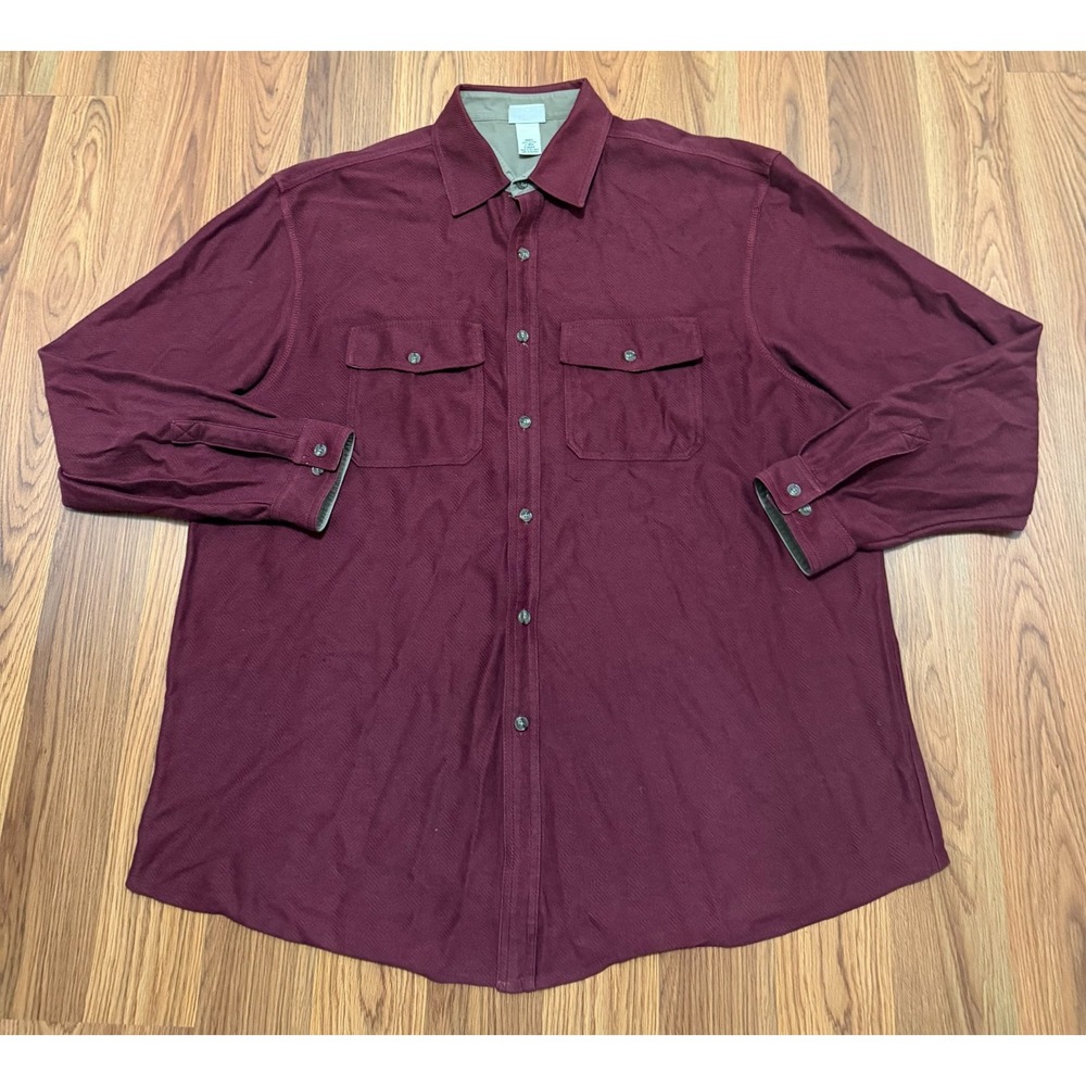 L.L.Bean Shirt Mens Large Chamois Cloth Workwear Button Front Red - Picture 1 of 11